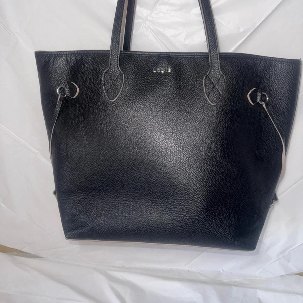 Lodis Black Leather Large Tote Bag w/small Lodis flower bag - Picture 4 of 15